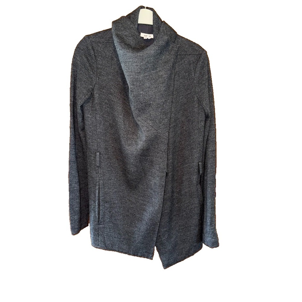 Helmut Lang Small Petite Sonar Wool Leather Cardigan Jacket Charcoal no belt
